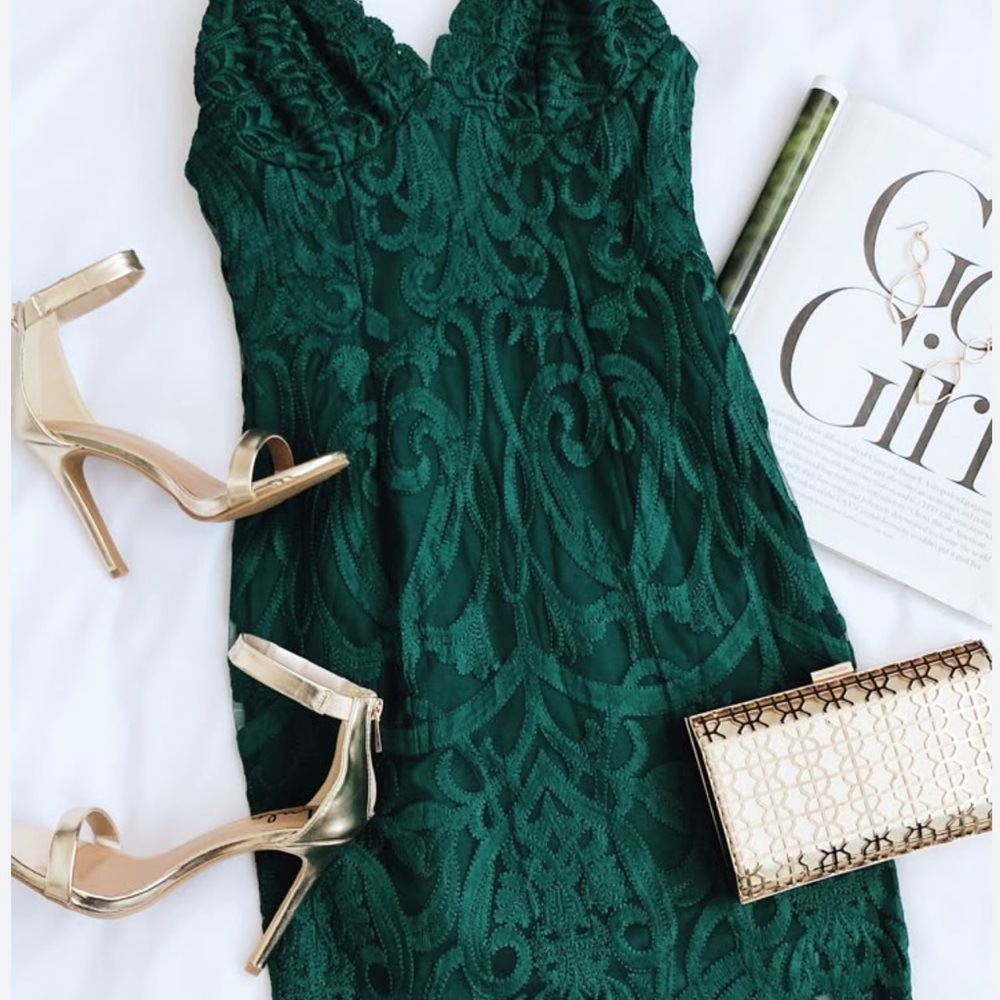 Gia Forest Green Lace Bardot Dress